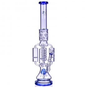 Chamber's of Secrets - SMOQ Glass - 22" Quad Honeycomb to Sprinkler Perc Bong - Blue New