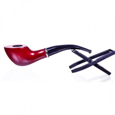 6" Fancy Wooden Pipe w/ Stand - Cherry Finish Mini Bent tip New