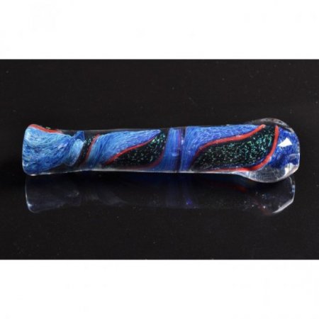 3" Blue Fritted Chillum - Dichroic Twisted Ink New