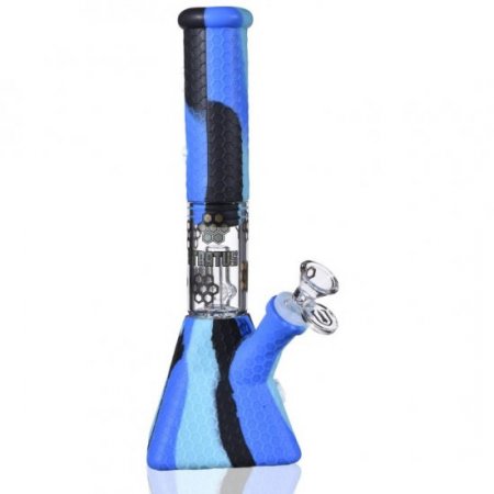 Smoke Pyramid - 11" Stratus Pyramid Blue Silicone bong with 19mm down stem and 14mm bowl New