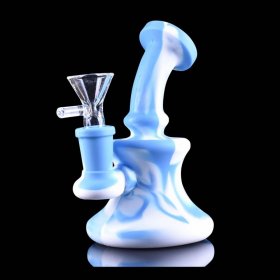 5" Mini Silicone Bong with 14MM Male glass Bowl with Pancake Handle - Tilted New