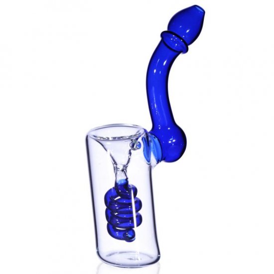 7\" Glass Coiled Bubbler With Curved Mouth End - Blue New