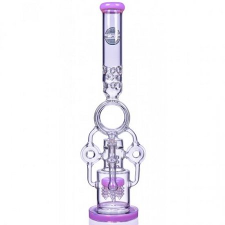 The Quidditch - 21" Triple Donut Multi Perc Bong - Pink New