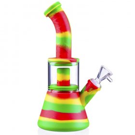 10" Silicone Bong with Removable Showehead Perc and a center Glass Barrel - Tilted New