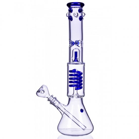 14\" Coil Bong With Beaker Bottom Water Pipe - Marble Accents - Blue New