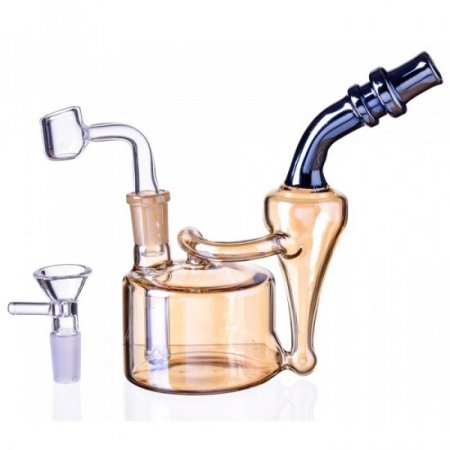 7" Golden Fumed Recycler Dab Rig with Bowl and Banger - Titled Neck New