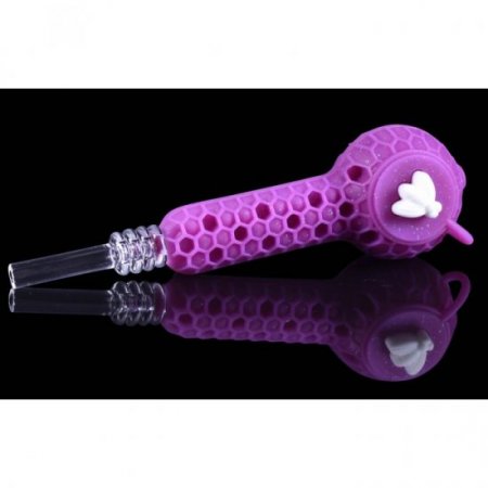 Stratus - 4" Silicone Hand Pipe 2 In 1 With Honey Dab Straw - Pinkish Purple New