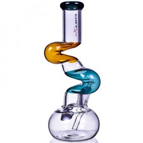 The Intimidator - Chill Glass -14" Double Zong Bong - Amber/Teal New