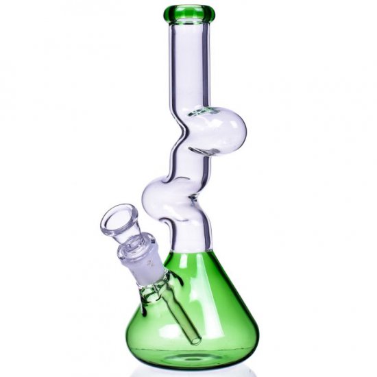 The Goliath - Curved Neck Double Zong Bong Water Pipe - Green New