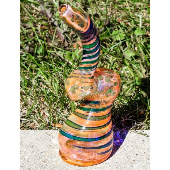 Smoke Through - 8\" Heavily Golden Fumed Bubble Trap Bubbler New