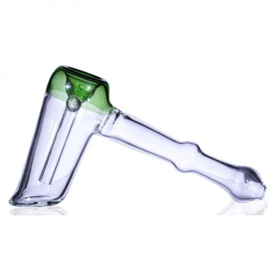 6\" Clear Hammer Bubbler - Green Tipped New