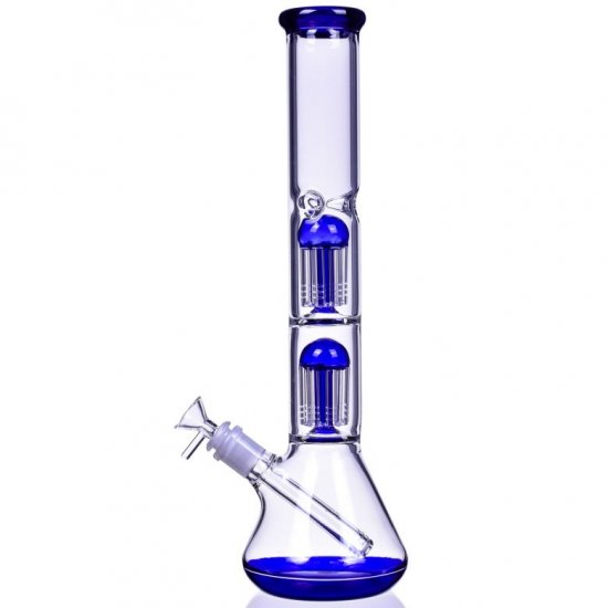 16\" Double Tree Perc Bong with Down Stem and Matching Bowl New