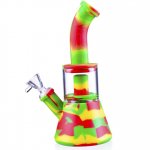 10" Silicone Bong with Removable Showehead Perc and a center Glass Barrel - Tilted New