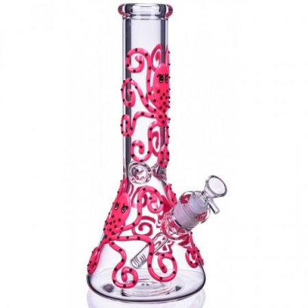 Smokey Octopus - 13" Glow In The Dark Beaker Bong - Pink New