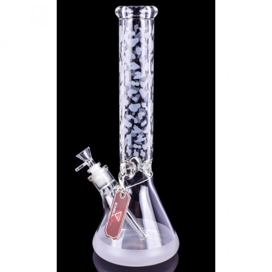 The Angel - ChillGlass - 15\" Sotted White Frosted Decal Beaker Base Bong - Yellow New