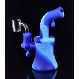 8" Glow In The Dark Bee On The Silicone Bong With 14mm Banger - Aqua Blue New