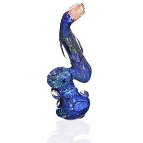 6" Deep Blue Fritter Bubbler - Golden Fumed Tip New