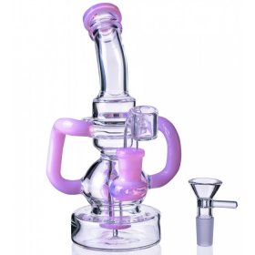 8" 3 Arm Mini Recycler Dab Rig - 14mm Male Bowl and Banger - Pink New