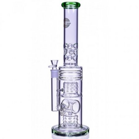 The Wicked Tower - On Point Glass - 18" Straight Swiss to Donut Perc Bong - Ice Green New