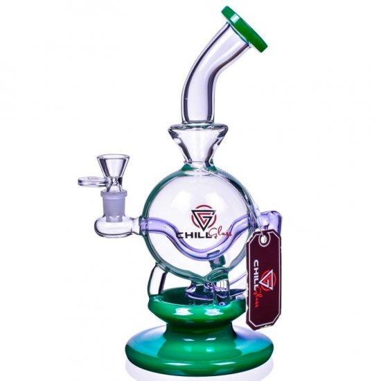 CrystalBall Smoke - ChillGlass - 10\" Spherical Concave Base Recycler Bong - Green New