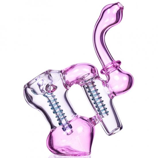 7\" Girly Double Chamber Glass Bubbler - Pink New