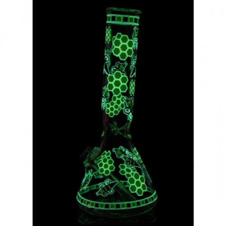 The Swarm - 8" Glow In The Dark Honeycomb Beaker Bong - Yellow/Black New