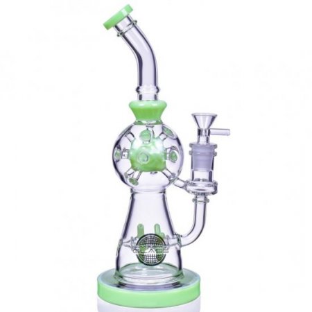 Smoke Propeller Dab Rig - 12" Dual Spinning Propeller Perc To Swiss Faberge Egg Perc - Milky Green New