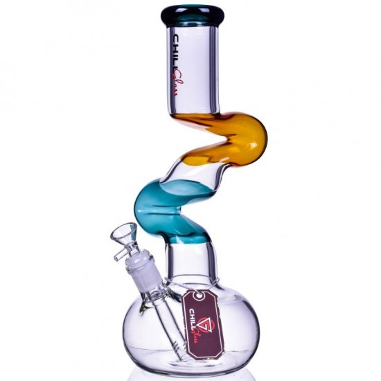 The Intimidator - Chill Glass -14\" Double Zong Bong - Amber/Teal New