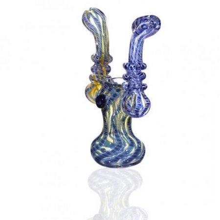 7" Double Handle Fumed Bubbler - Blue New