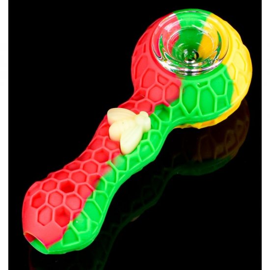 Stratus - 4\" Silicone Hand Pipe With Honey Comb Design - Rasta New