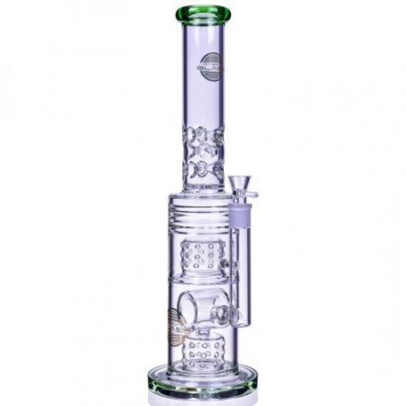 The Wicked Tower - On Point Glass - 18" Straight Swiss to Donut Perc Bong - Ice Blue New