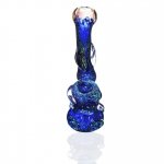 6" Deep Blue Fritter Bubbler - Golden Fumed Tip New