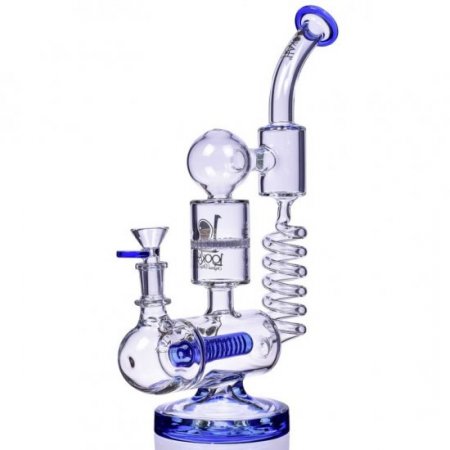 God of Thunder - Lookah? - 13" Coil Perc to Honeycomb Perc Bong - Blue New