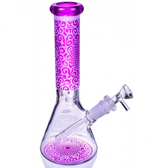 Magic Circle - 10\" Frosted Geometric Beaker Base Bong - Hot Purple New