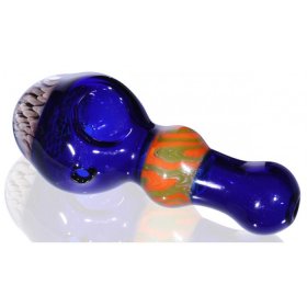 4.5" Flower Head Zig Zag Glass Pipe - Blue New