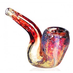 5" Fritted Striped Sherlock Glass Hand Pipe Fumed - Deep Red New