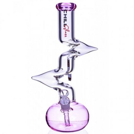 Chill Glass 15" Double Zong Bong w/ Down Stem and 14mm Dry Bowl - Pink New