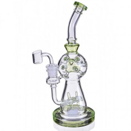 Smoke Propeller Dab Rig - 12" Dual Spinning Propeller Perc To Swiss Faberge Egg Perc Dab Rig with Banger and Bowl - Lake Green New