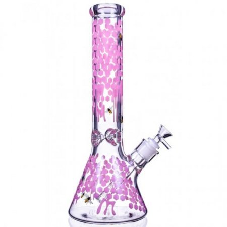 The Apiary - 14" Honeycomb Beaker Bong - Pink New