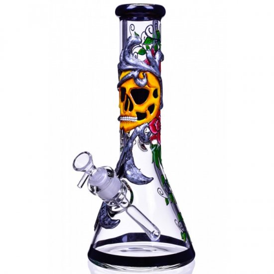 Sugar Skull - 13\" Artistic Work Thick Beaker Base Bong New