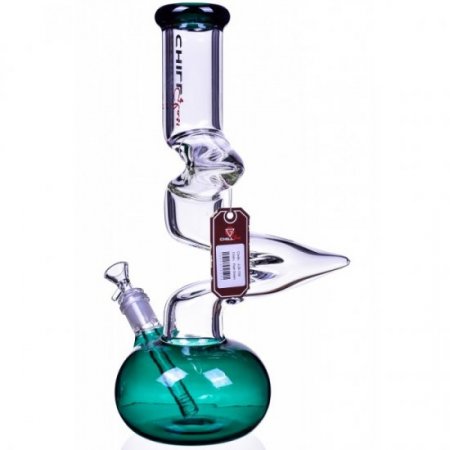 Chill Glass 15" Double Zong Bong w/ Down Stem and 14mm Dry Bowl - Green New