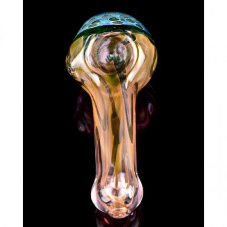 5" Spotted Head Golden Fumed Thick And Heavy Spoon Glass Hand Pipe New