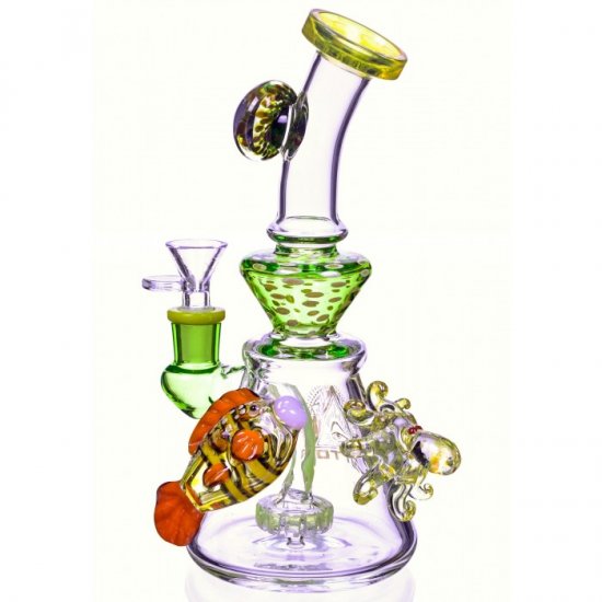 Fish Aquarium Tattoo Bong - 10\" Recycler With Showerhead Perc New