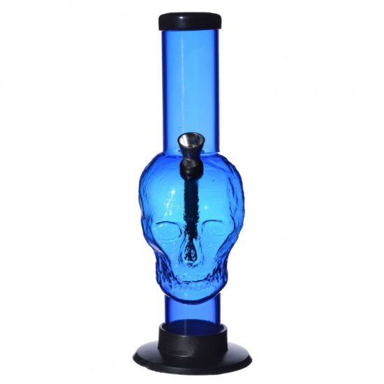 9\" Skull Acrylic Water Pipe - Large - Blue New