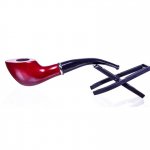 6" Fancy Wooden Pipe w/ Stand - Cherry Finish Mini Bent tip New