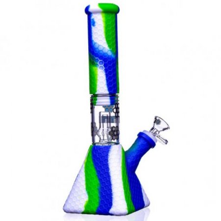 SMOKE PYRAMID - 11" STRATUS PYRAMID SILICONE BONG WITH 19MM DOWN STEM AND 14MM BOWL - GREENISH BLUE New