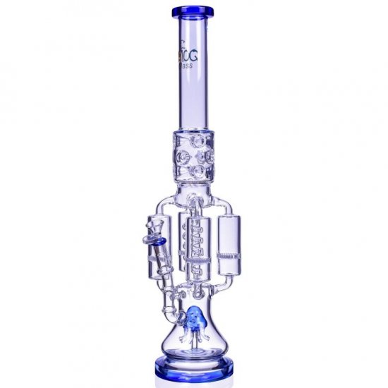 Chamber\'s of Secrets - SMOQ Glass - 22\" Quad Honeycomb to Sprinkler Perc Bong - Blue New