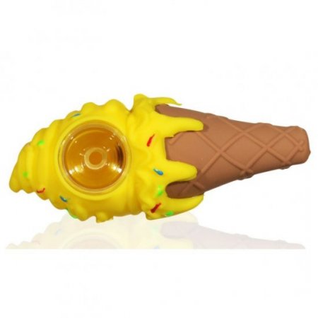 5" Silicone Ice Cream Cone With Removable glass bowl - Yellow Rainbow New