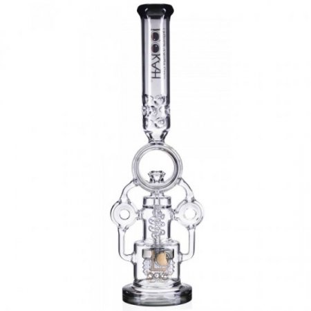 Smokenator - Lookah Platinum Design Series Bong - 20" Platinum Donut Recycler Bong With Spiral Percs - Black Ice New