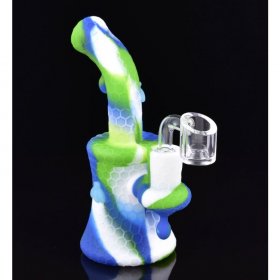 8" Glow In The Dark Bee On The Silicone Bong With 14mm Banger - Bluish White New